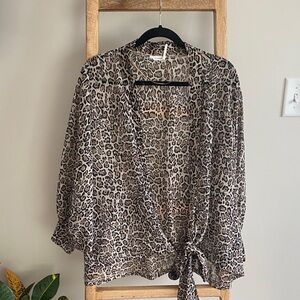 Blu Pepper Animal Print Tie-Front Blouse